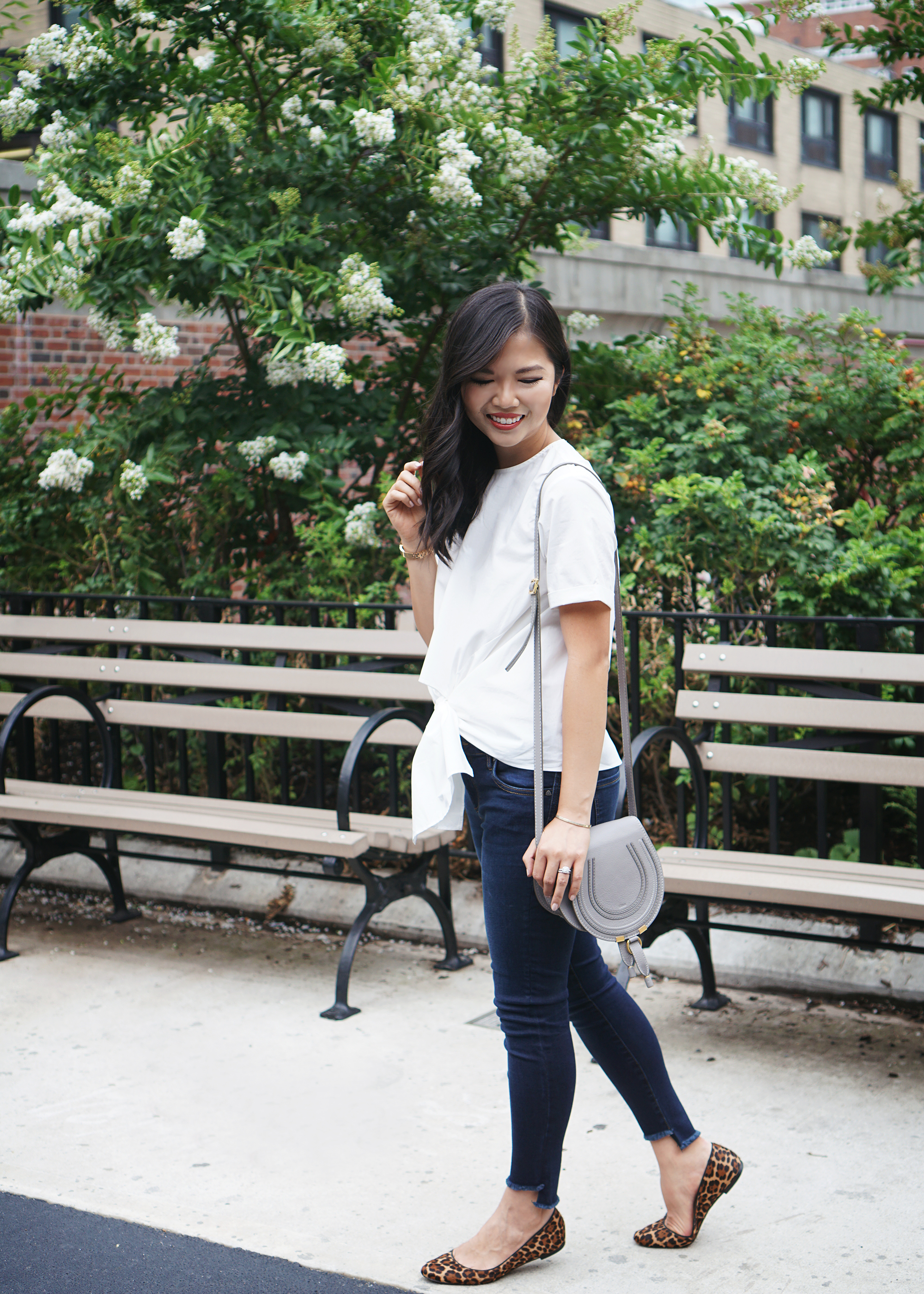 Casual Style Inspiration: White Tie Front Blosue & Step Hem Jeans