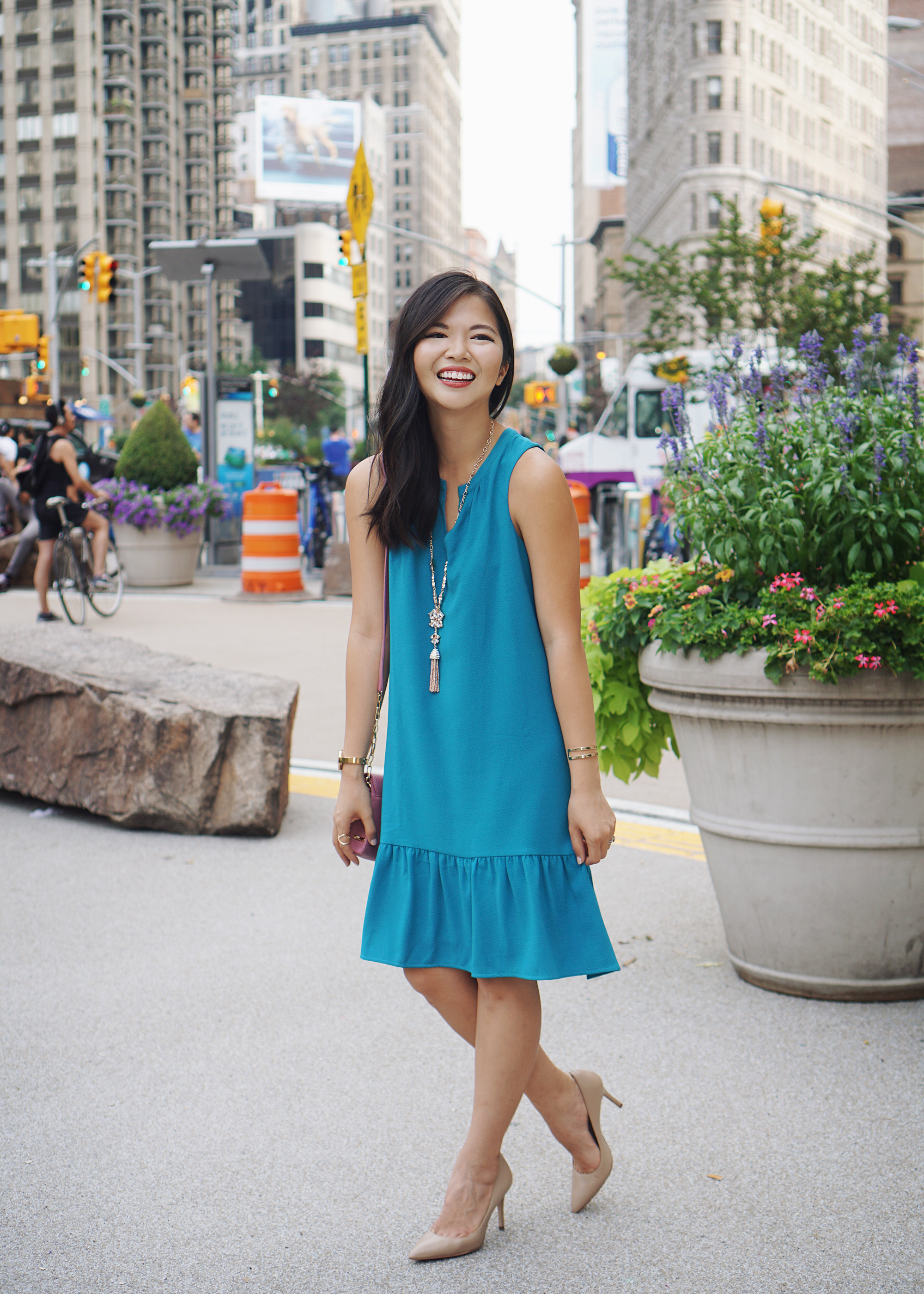 Summer Office Style: Turquoise Drop Waist Dress