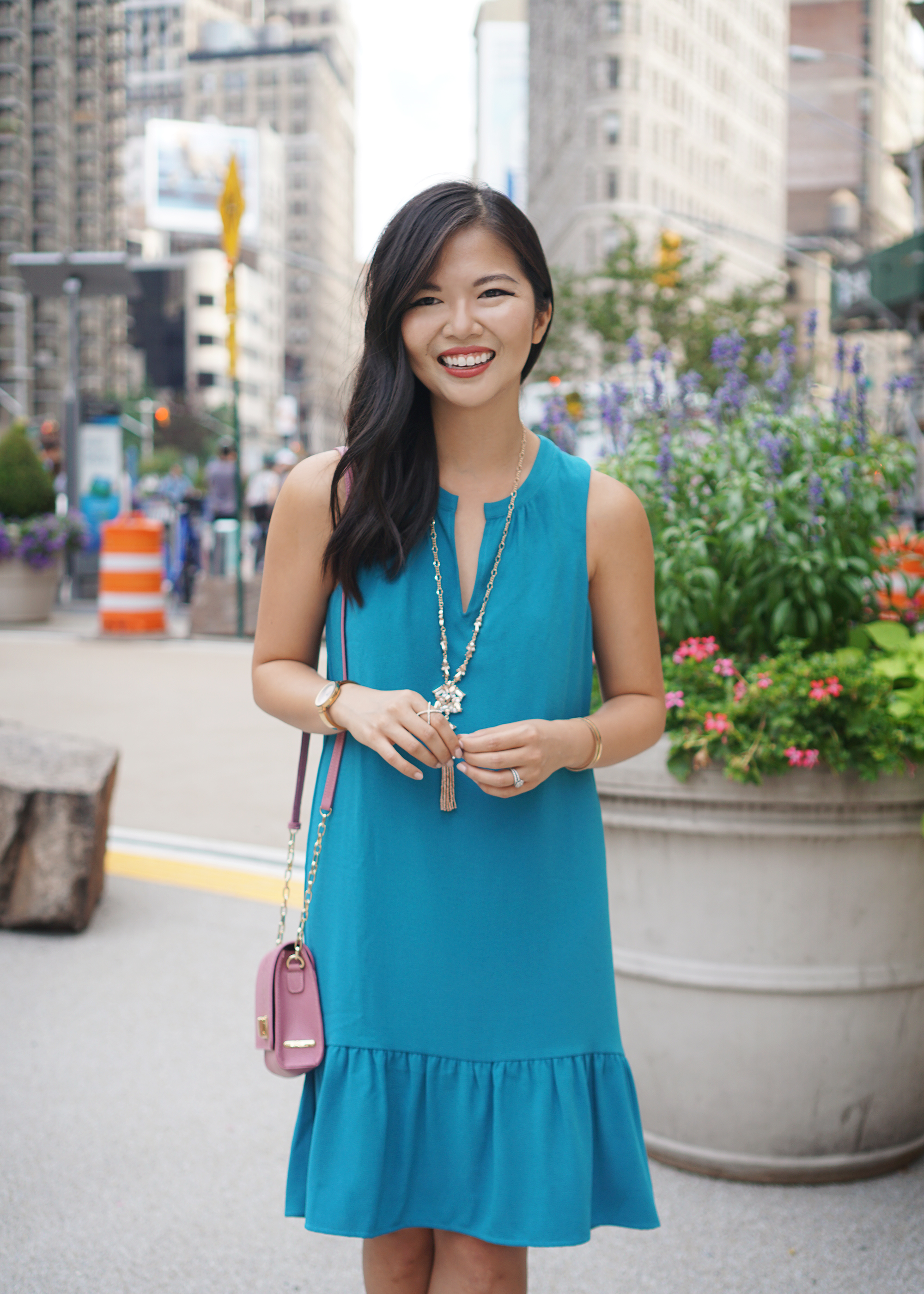 Summer Office Style: Turquoise Drop Waist Dress