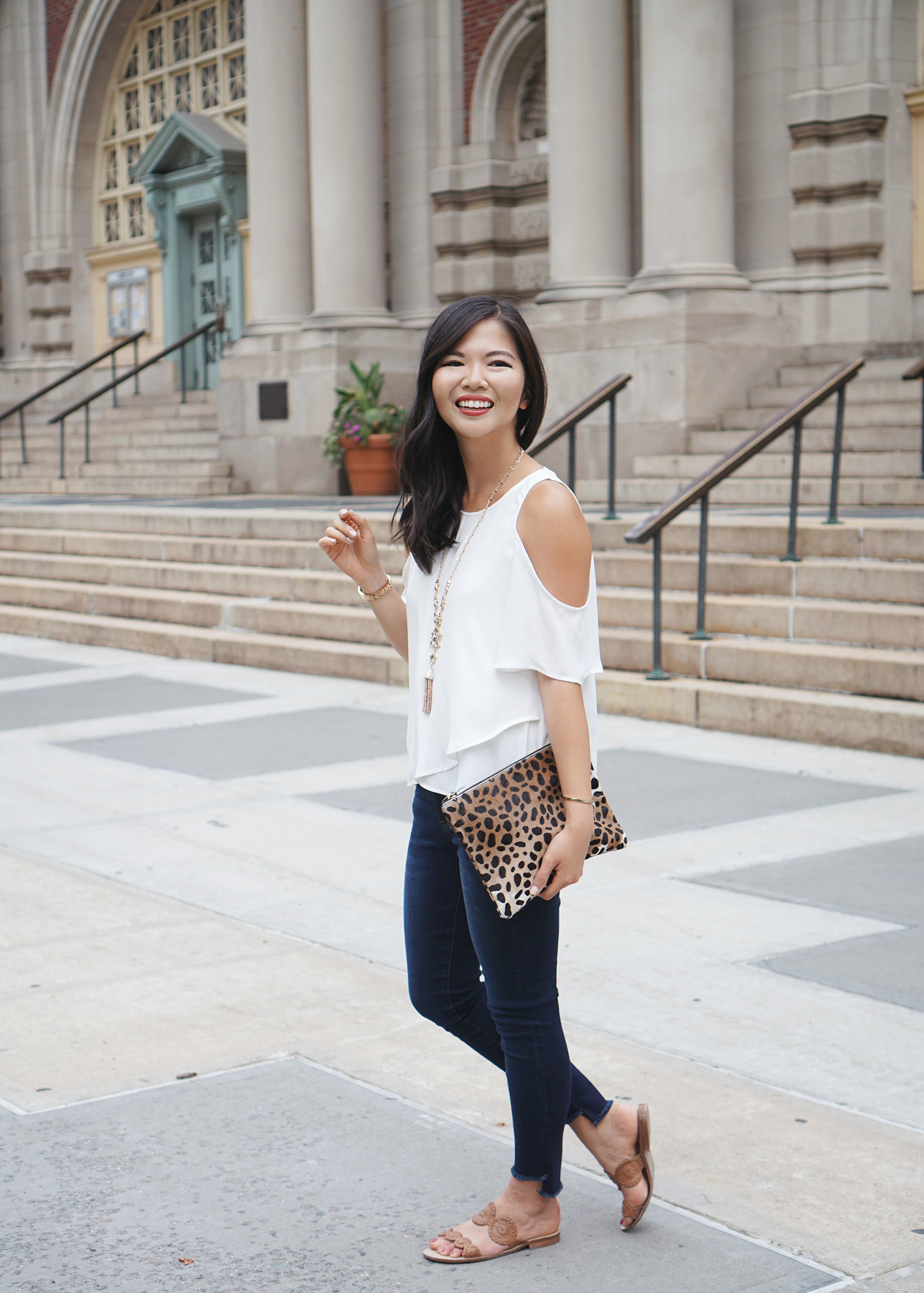 Casual Outfit: Cold Shoulder Top & Step Hem Jeans