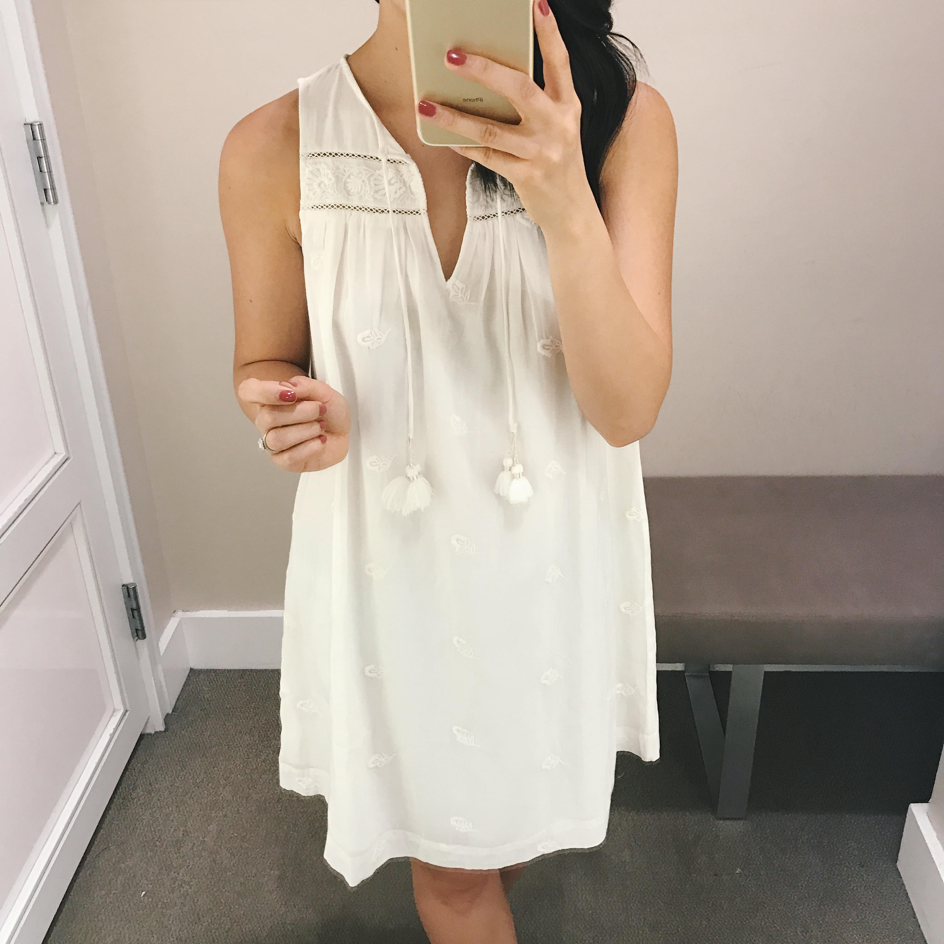 White Sleeveless Dress with Tassels