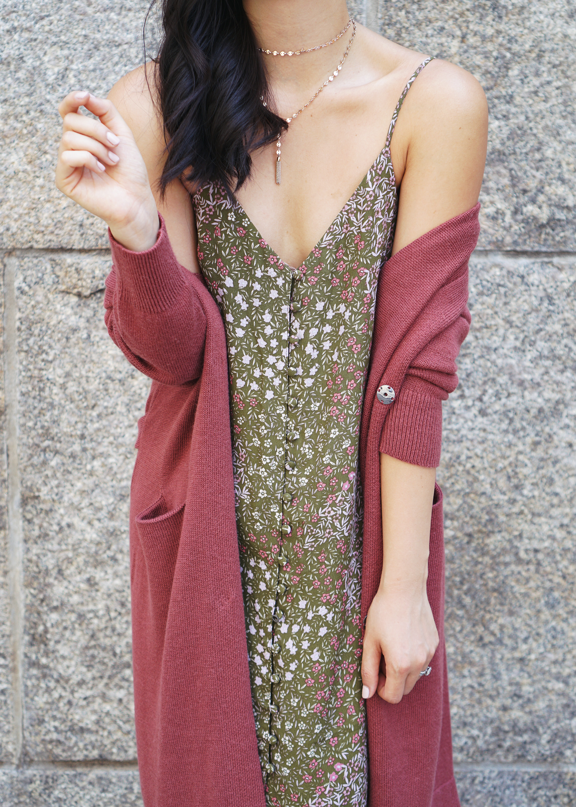 Fall Outfit: Soft Cozy Cardigan & Floral Slip Dress