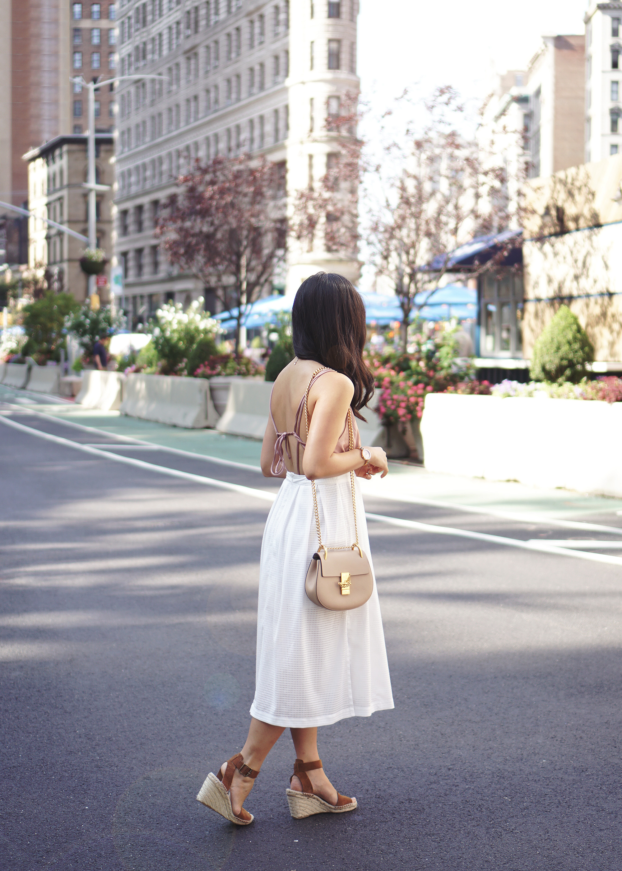 Neutral Style Inspiration: Blush Wrap Bodysuit and White Midi Skirt