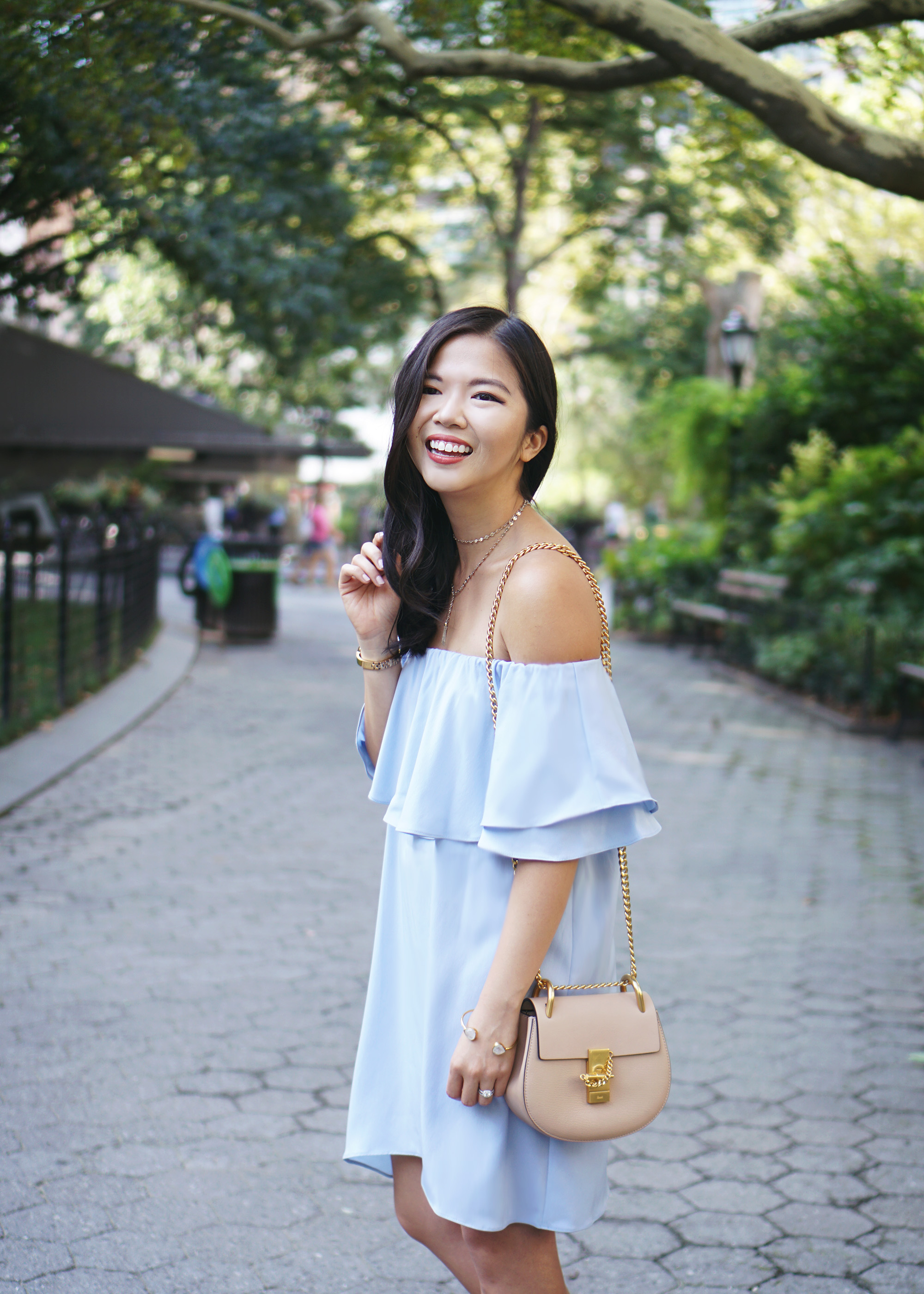 Summer Style Inspiration: Light Blue Off the Shoulder Dress
