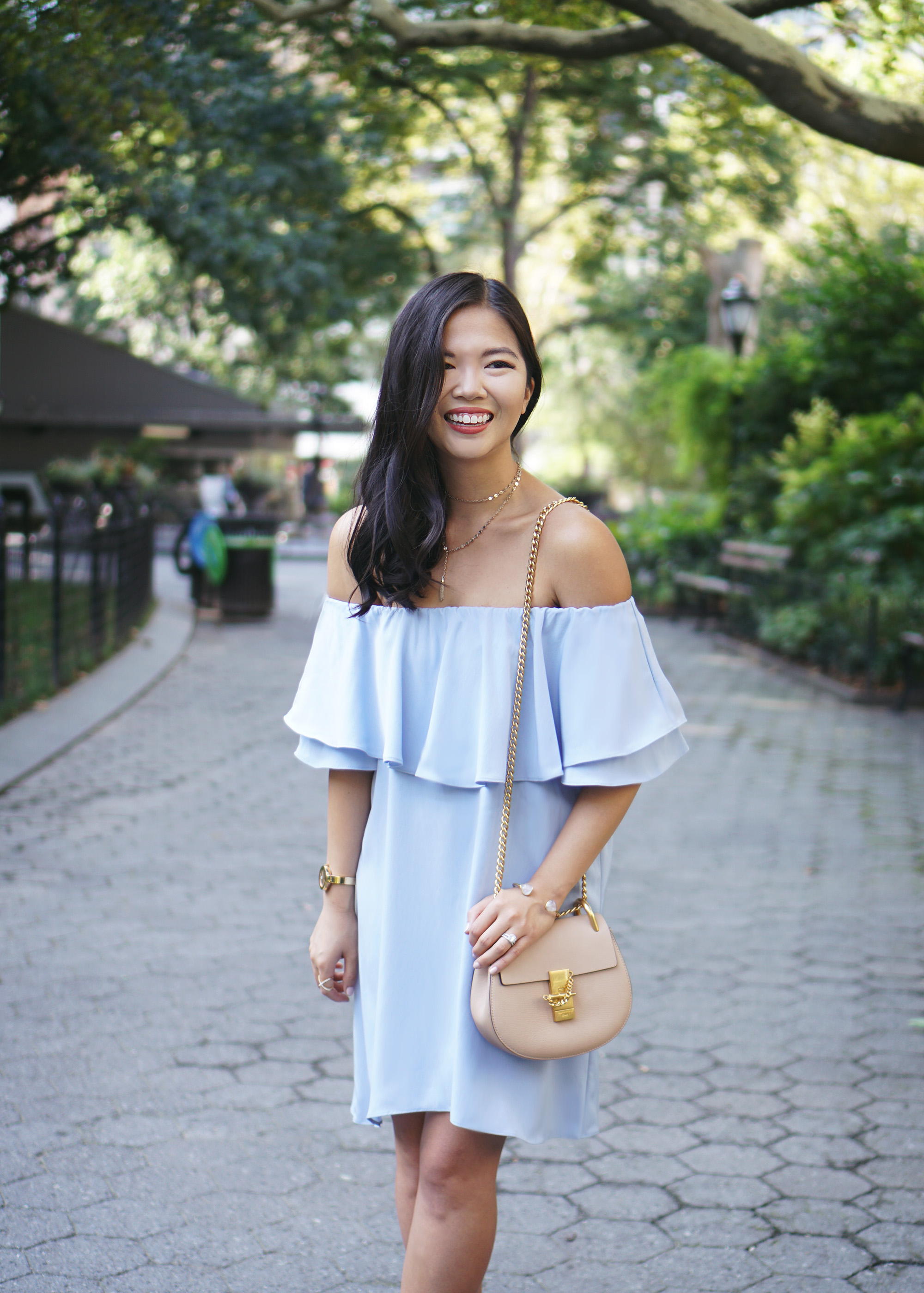 Summer Style Inspiration: Light Blue Off the Shoulder Dress