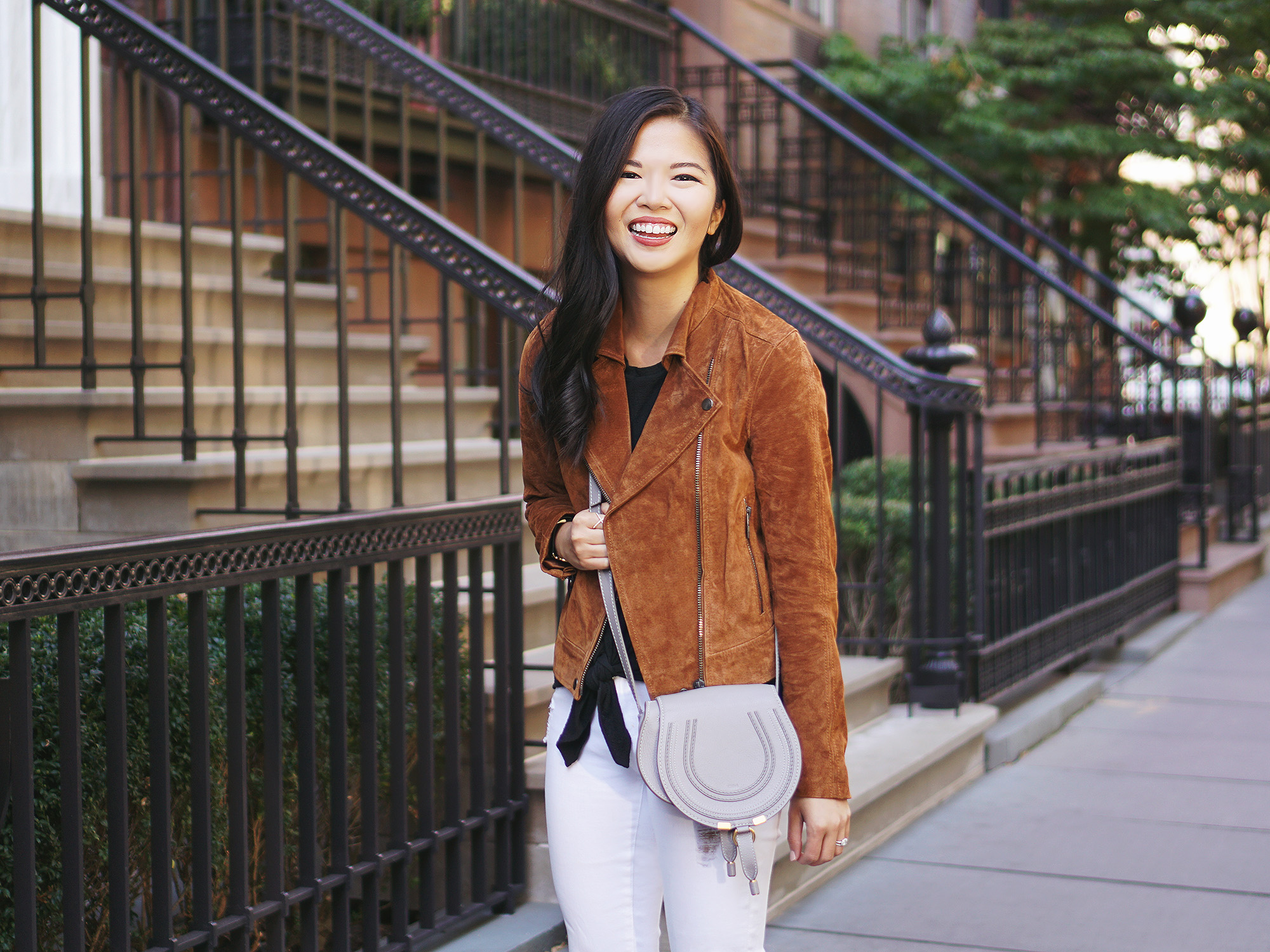 What to Wear with a Brown Suede Moto Jacket