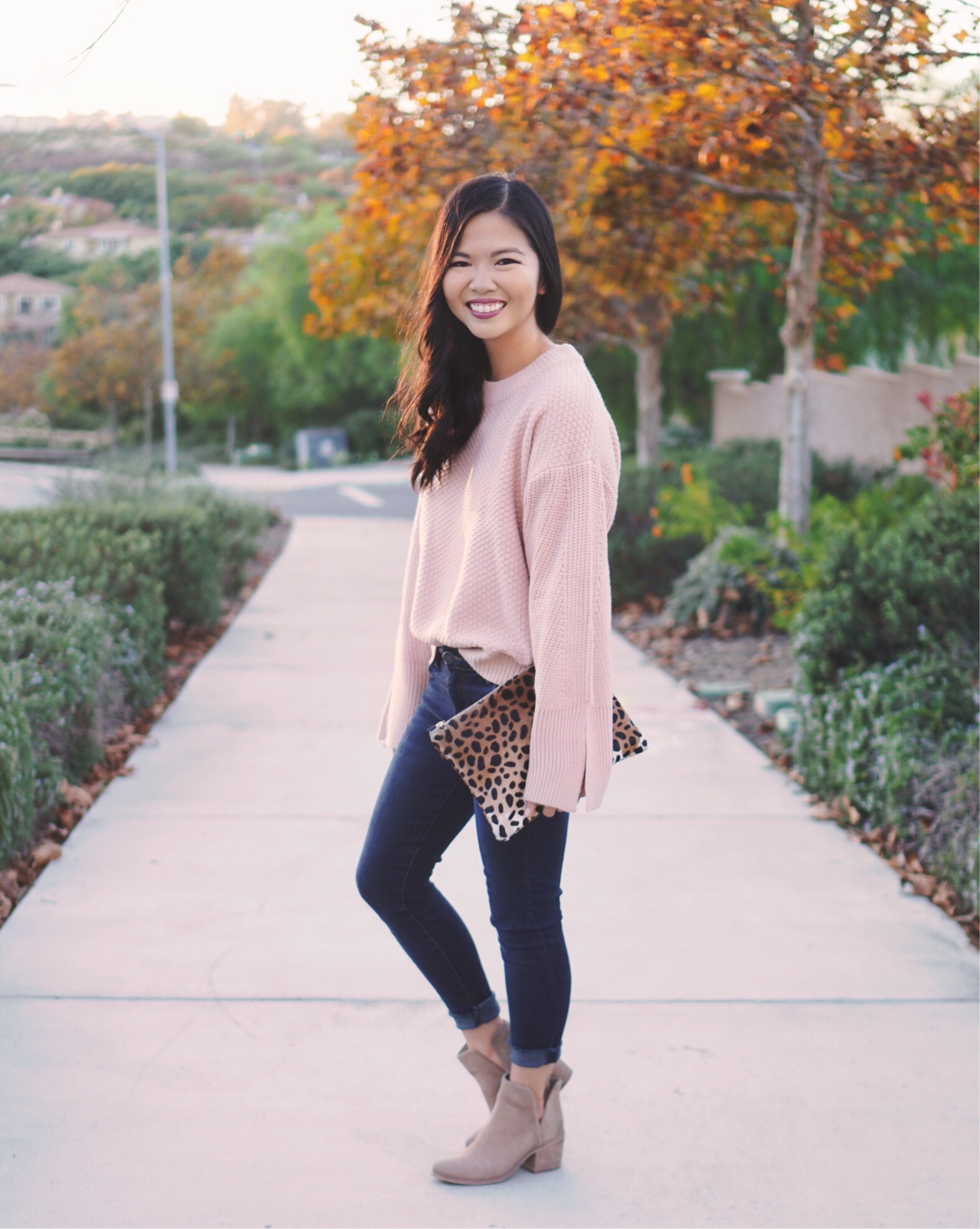 Pink Bellsleeve Sweater & Skinny Jeans