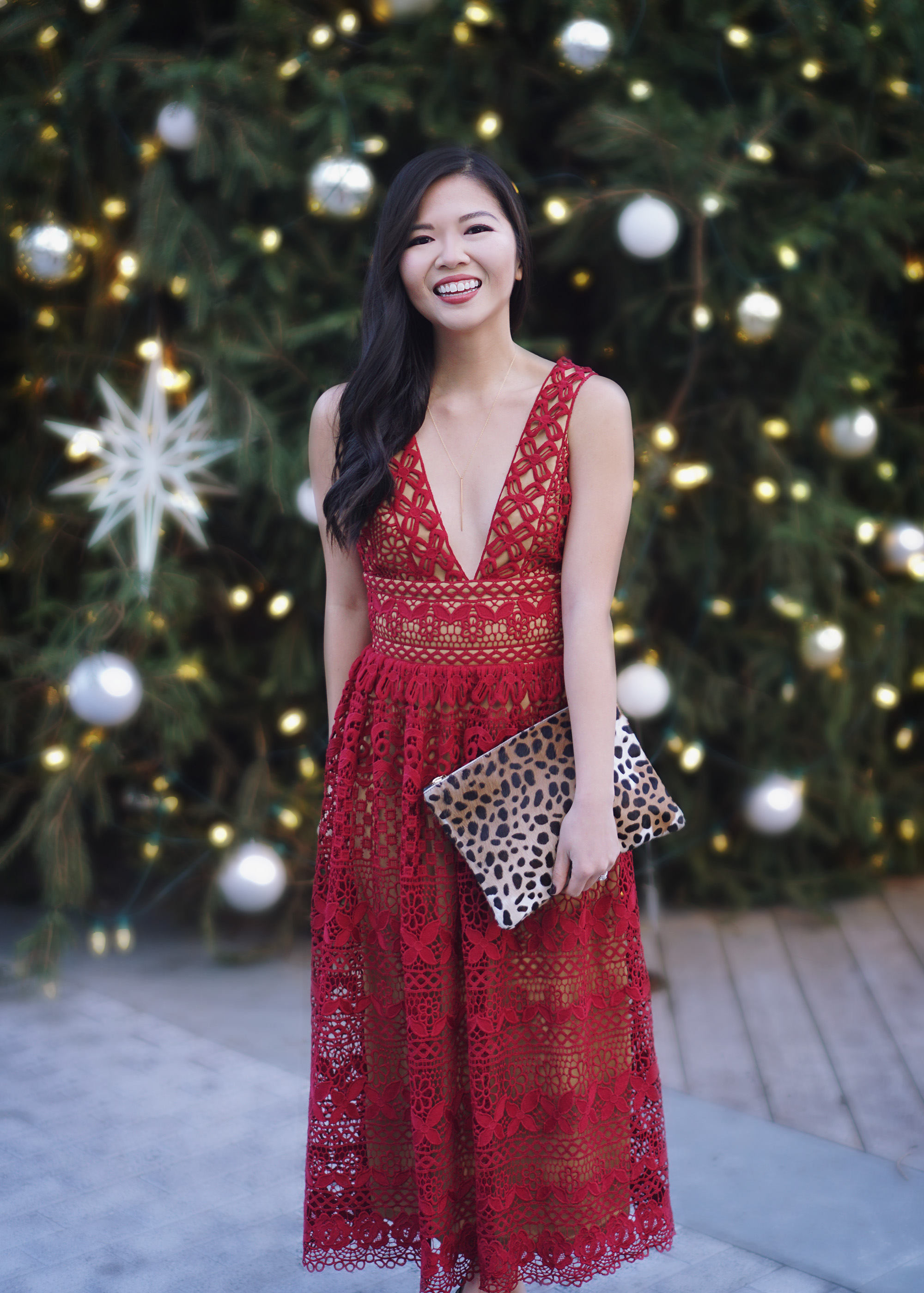 Holiday Party Outfit Ideas: Red Lace Dress