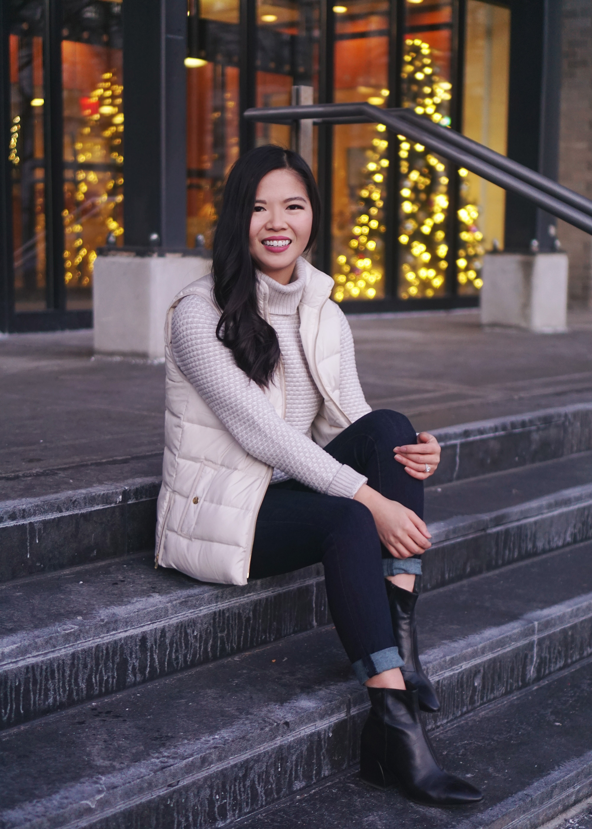 White Puffer Vest Outfit - Winter Outfit Idea