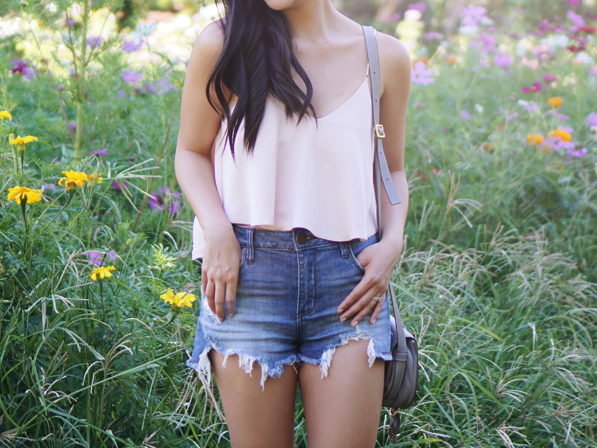 Summer Style / Pink Crop Top & High Waisted Denim Shorts