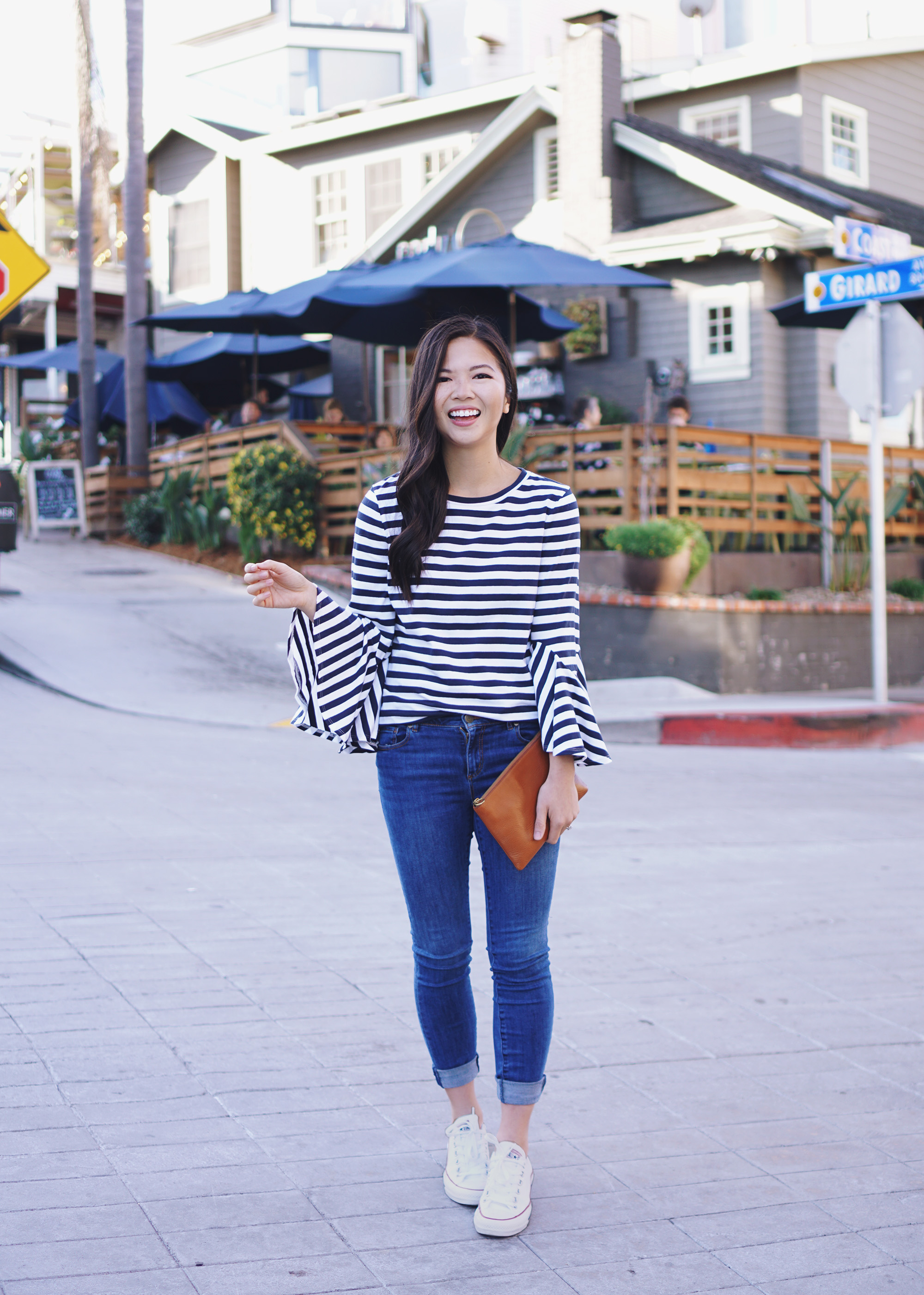 Casual Spring Style / Striped Bell Sleeve Top