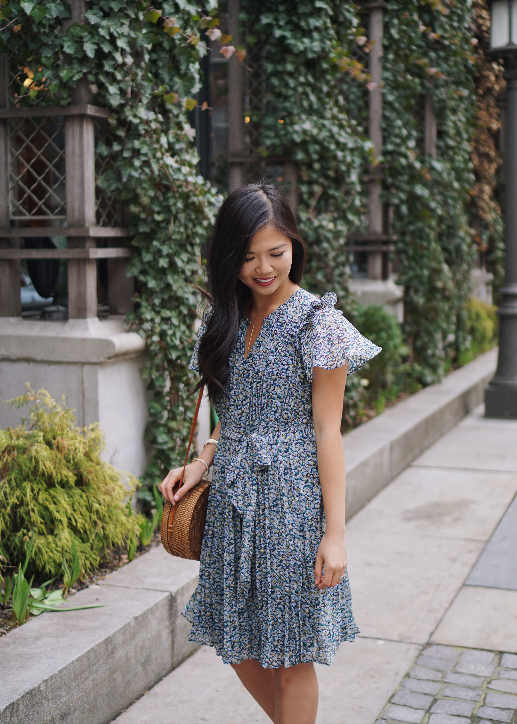 Spring Dress / Floral Dress with Pleats
