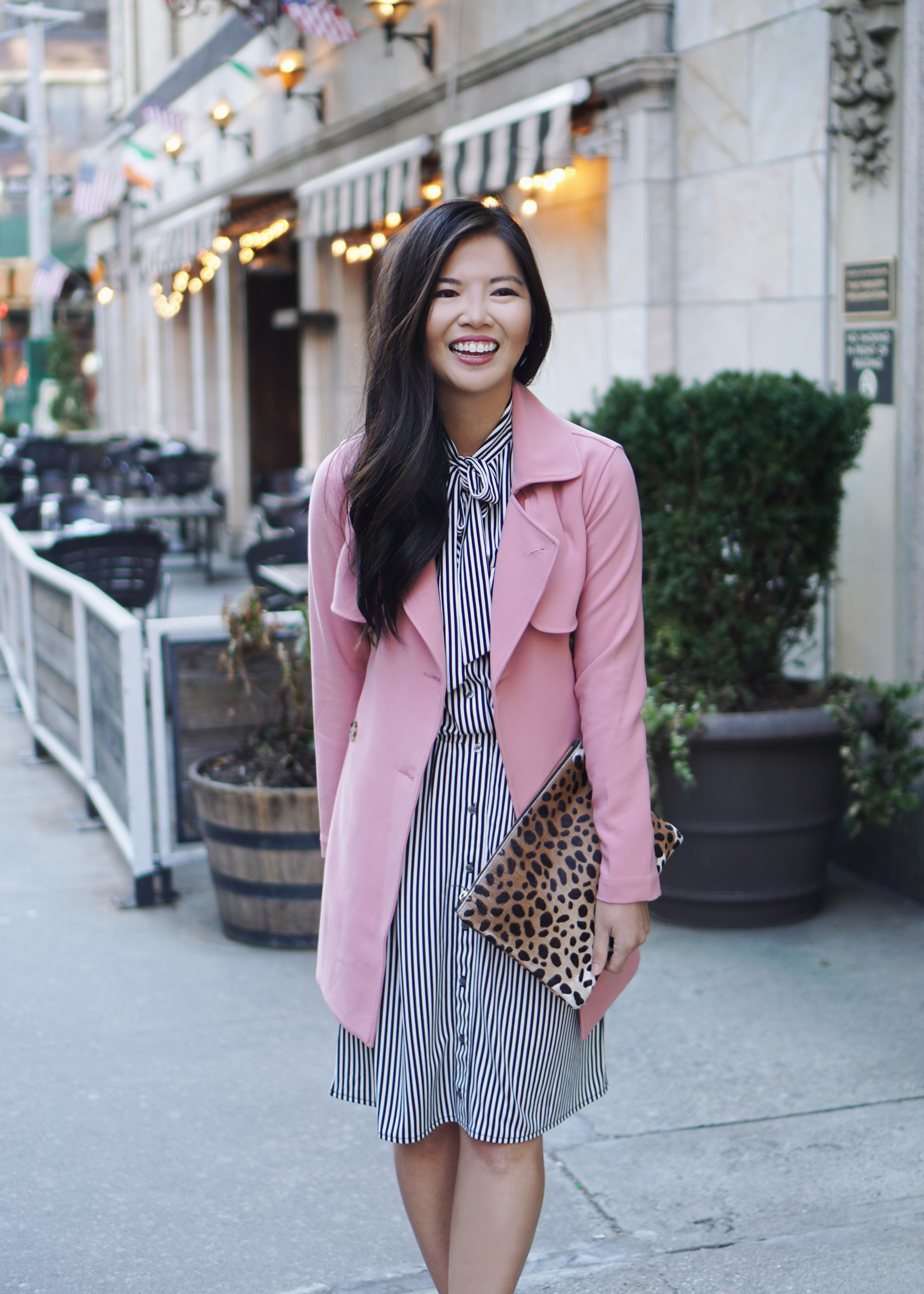 Spring Style / Pink Trench Coat & Stripe Dress
