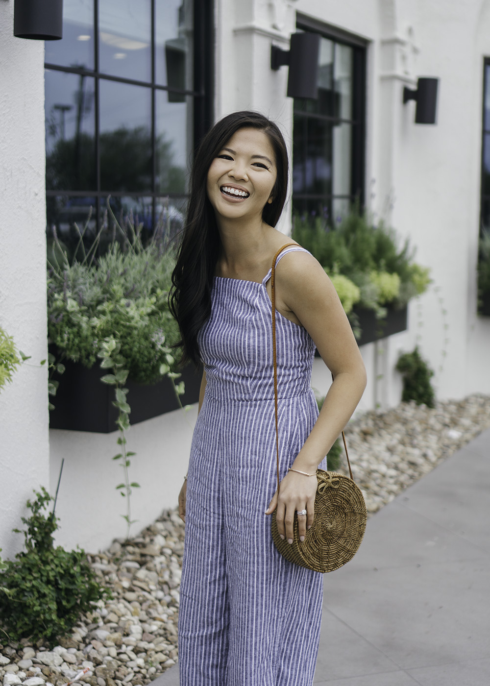 Spring Style Inspiration / Straw Circle Bag & Striped Jumpsuit