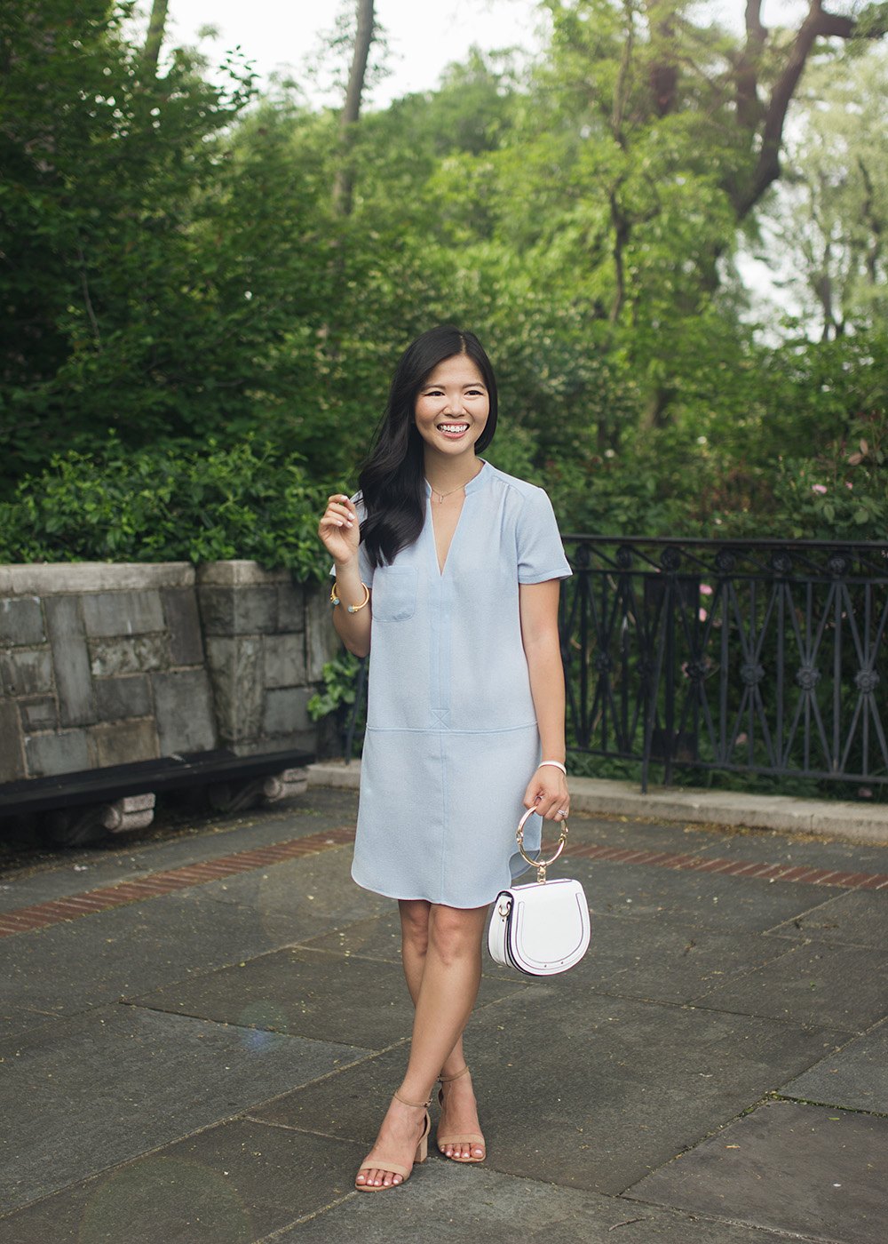 Summer Office Style / Light Blue Short Sleeve Dress