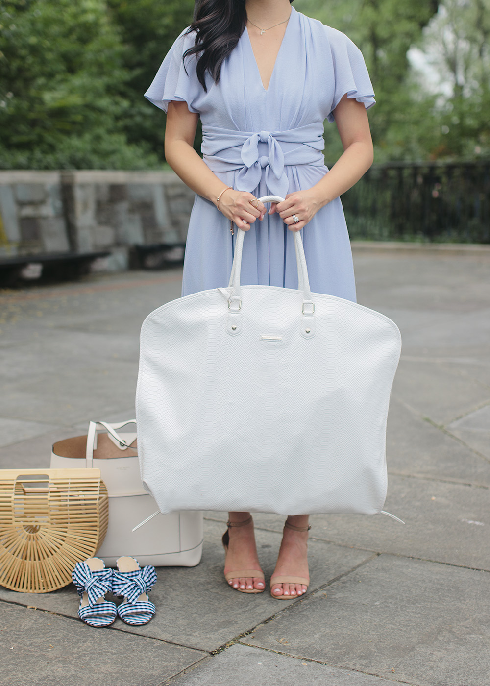 White Leather Garment Bag by Hudson + Bleecker