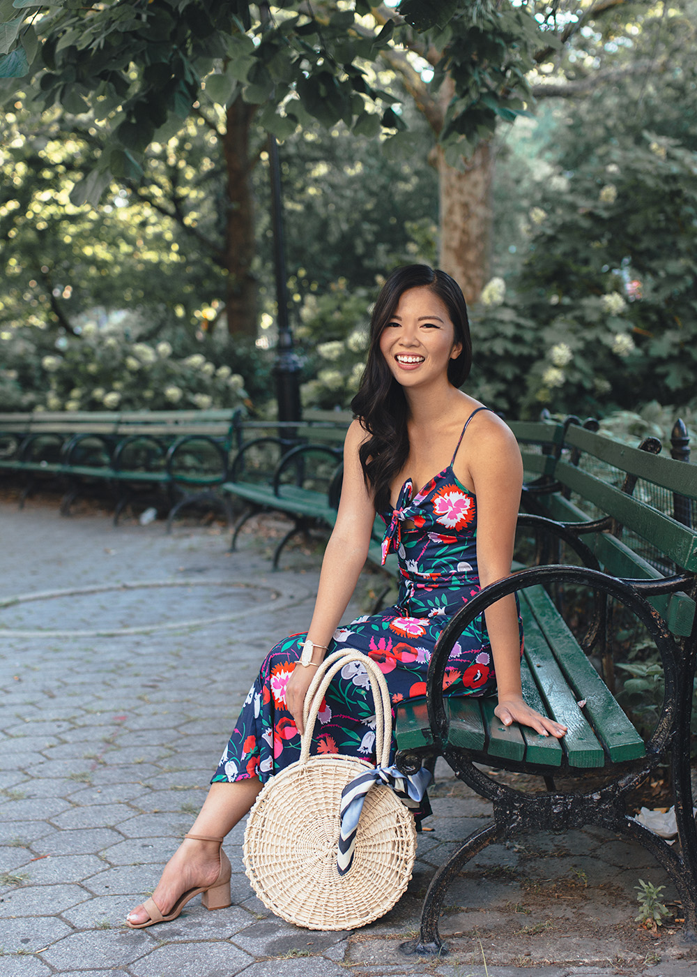 Summer Style / Navy & Pink Floral Dress with Pockets