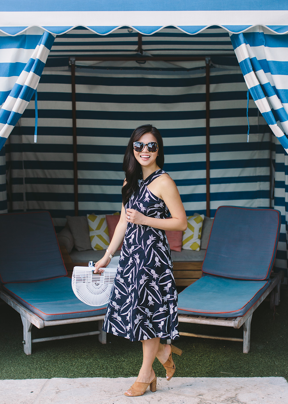Summer Style / Pineapple Print Dress & White Bamboo Bag