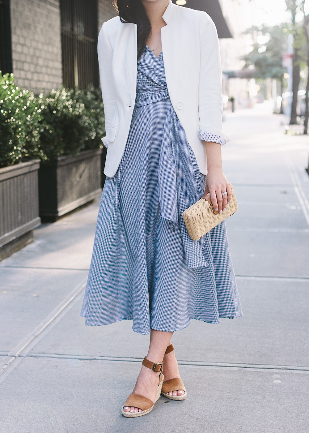 Summer Style / Gingham Wrap Dress & White Blazer