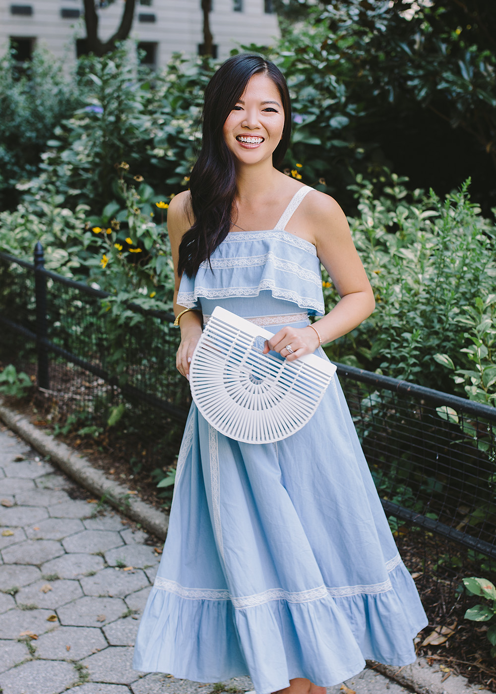Summer Style Inspiration / Light Blue Dress & White Bamboo Bag