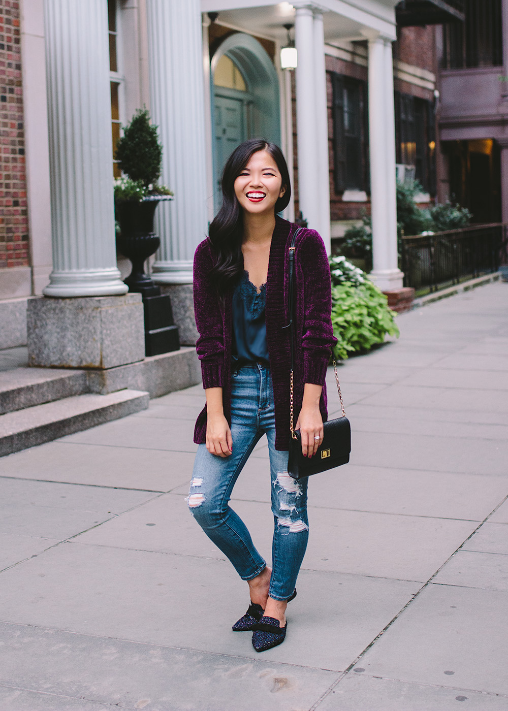 Fall Style Inspiration / Chenille Cardigan & Ripped Jeans