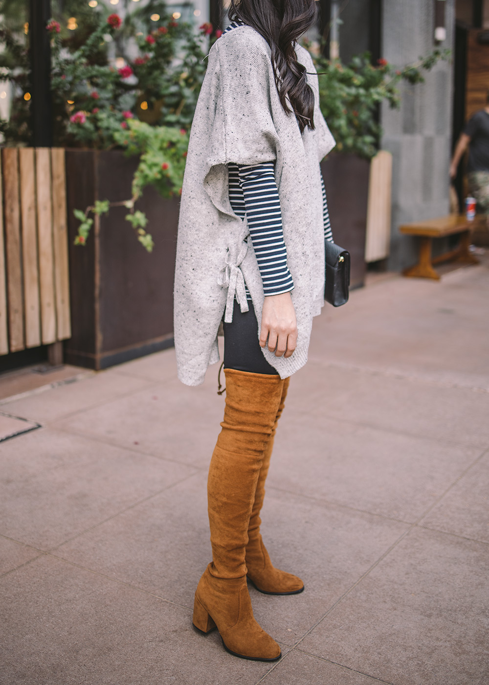 Casual Outfit Inspiration / Poncho & Over the Knee Boots