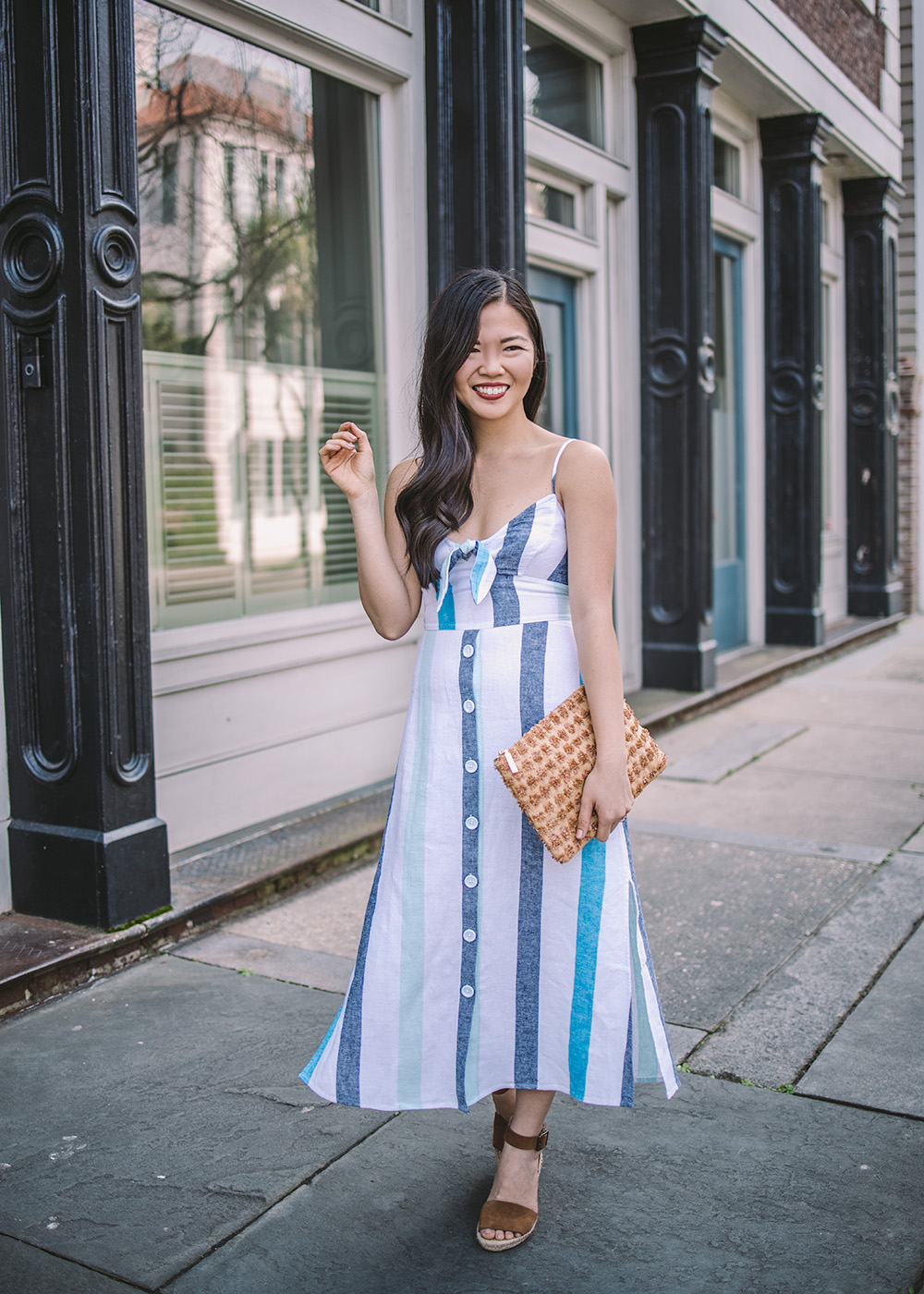 blue white striped linen dress