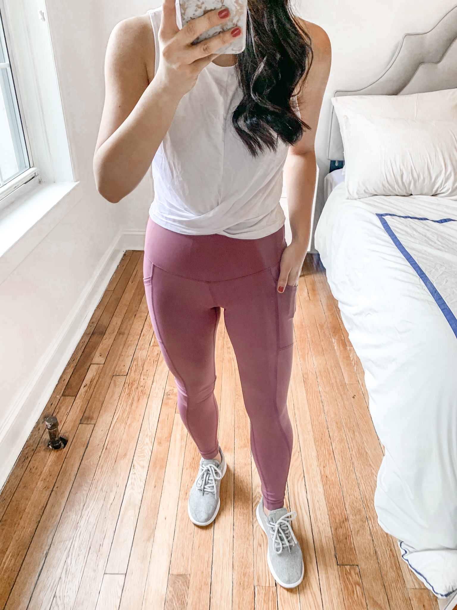 High Waisted Workout Leggings & White Crop Top
