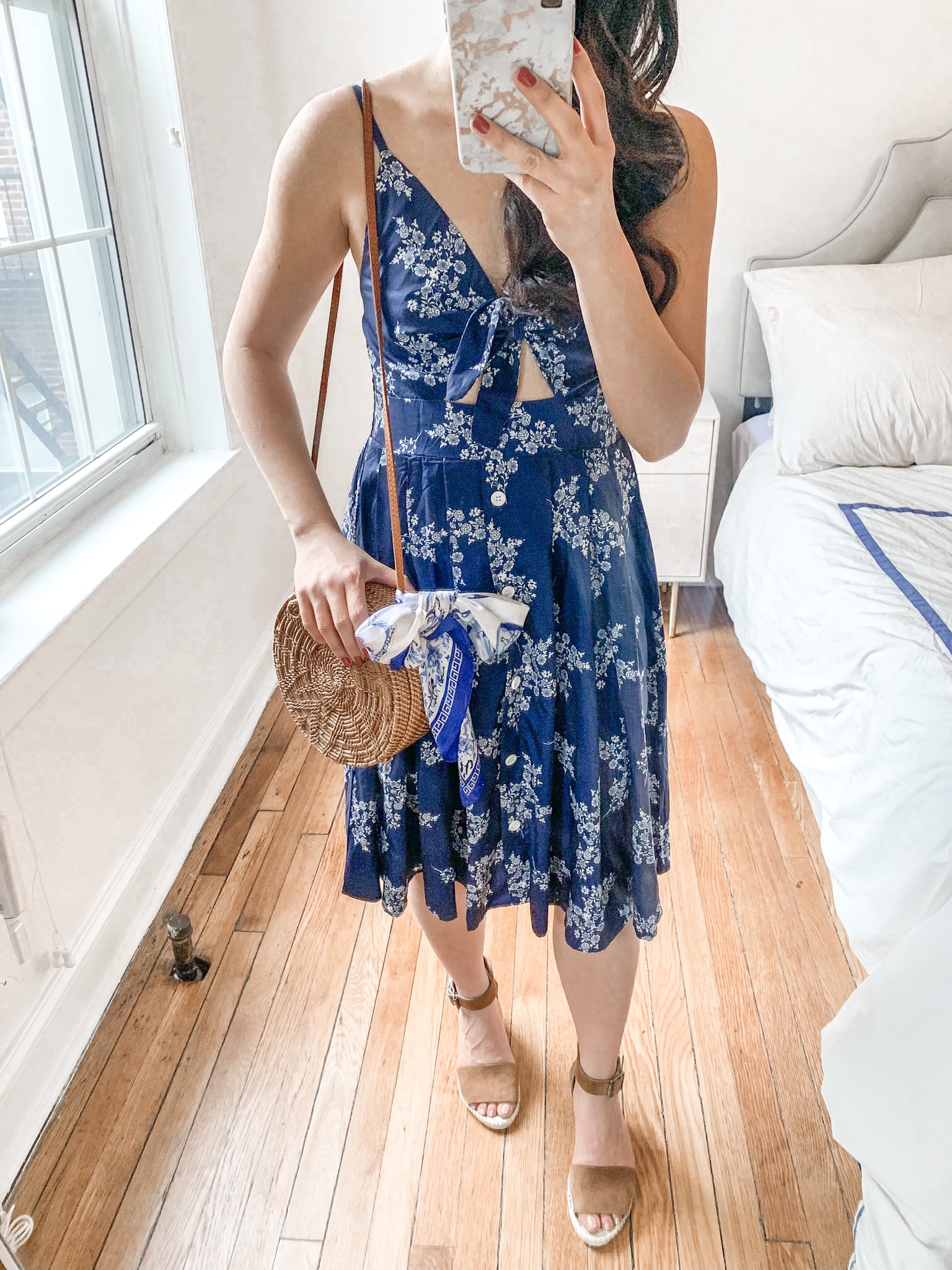 Spring Style / Navy Floral Tie Front Dress