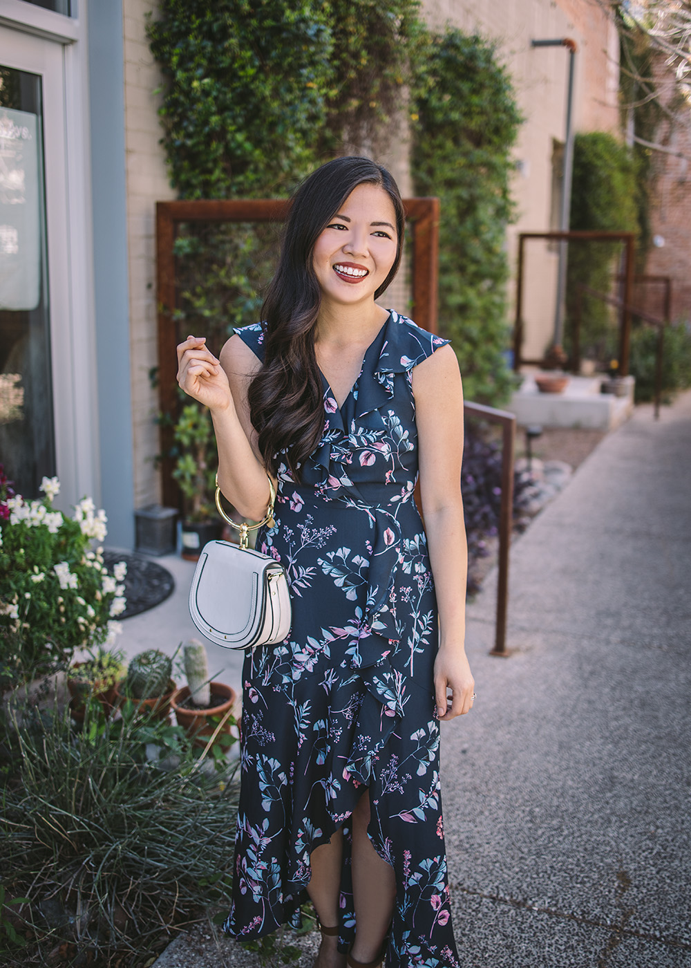 Spring Wedding Guest Style / Navy Floral Maxi Dress