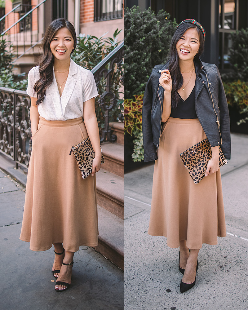 Two Ways To Wear A Camel Midi Skirt Skirt The Rules Nyc Style Blogger
