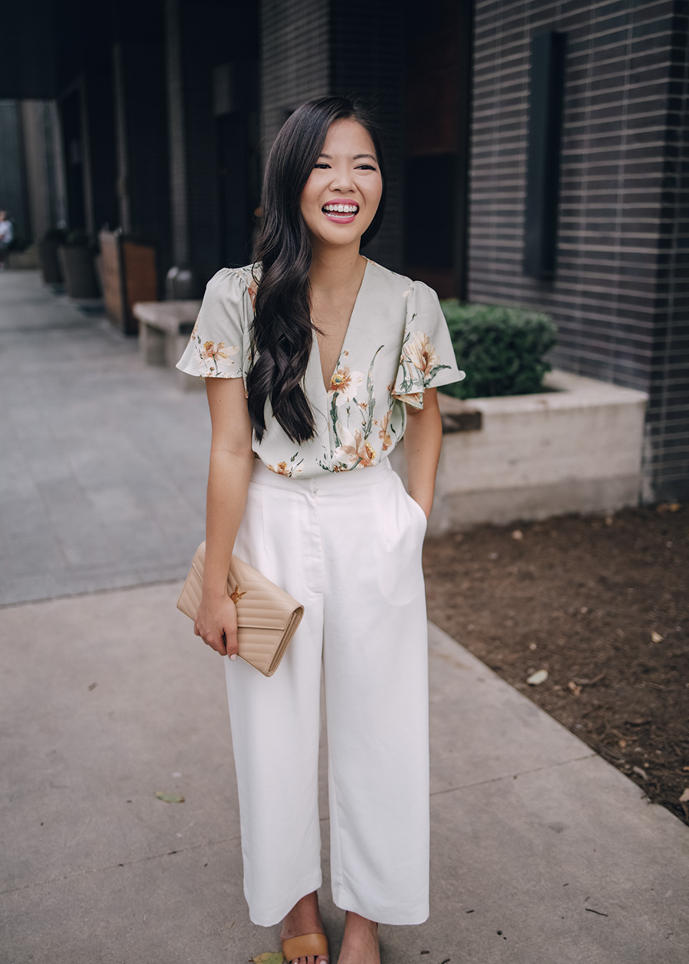 OOTD 3.26.19: Blush Blouse and White Wide Leg Pants