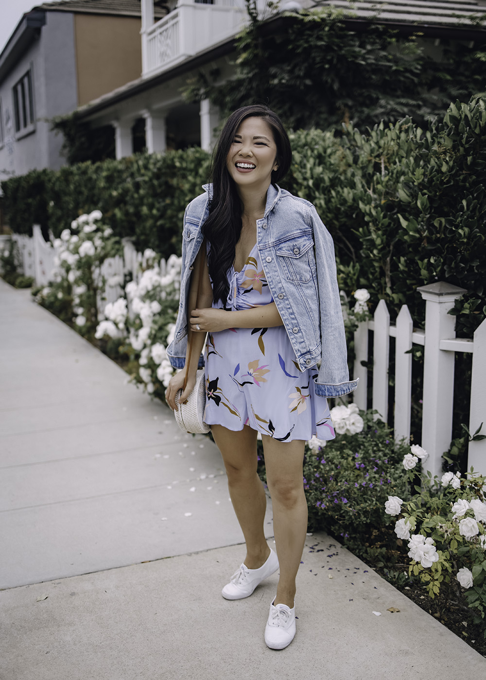 Casual Summer Outfit for Women: Light Blue Floral Romper