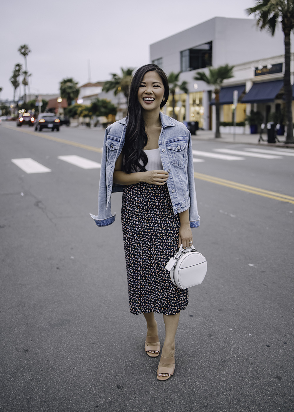 Casual Summer Outfit: Denim Jacket & Floral Midi Skirt