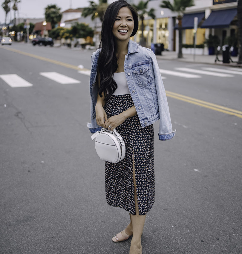 Casual Summer Outfit: Denim Jacket & Floral Midi Skirt