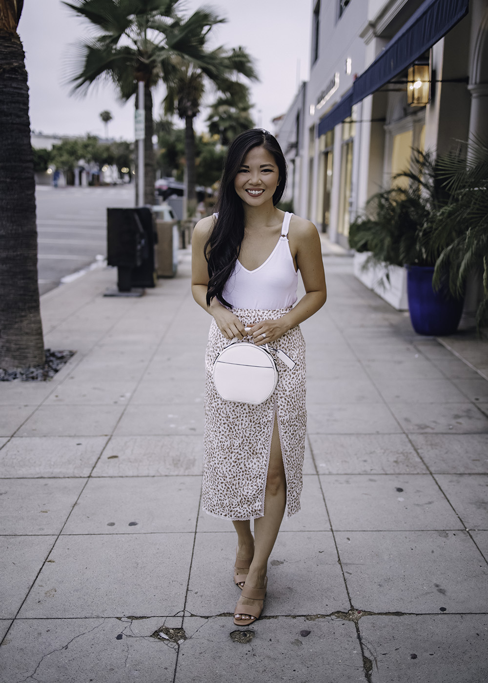 Summer Date Night Outfit: White Tank & Neutral Leopard Skirt