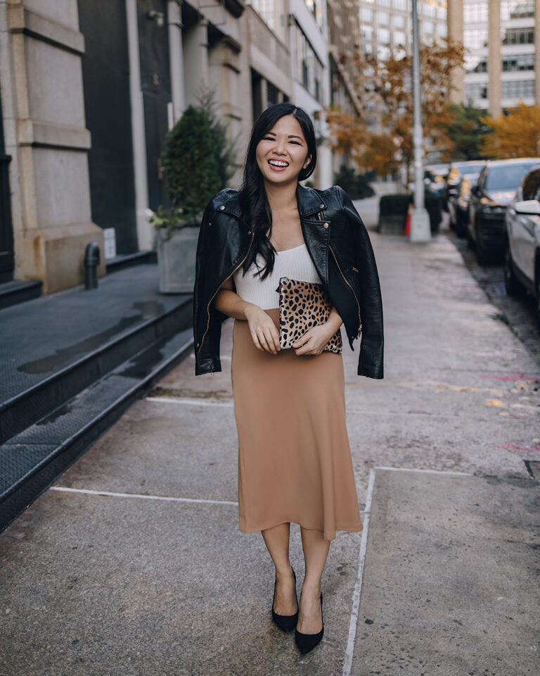 camel skirt outfit